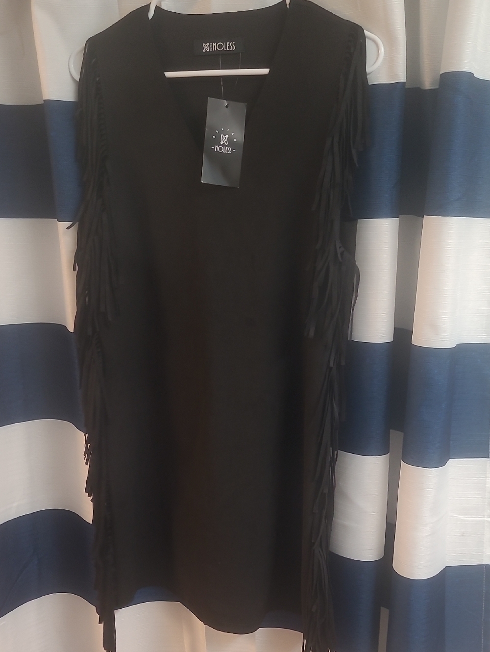 NoLess Black Fringe V-Neck Midi Dress